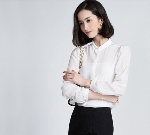 女士白色長袖雪紡襯衫